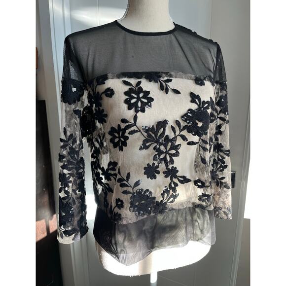Vintage Kathy Cole Black Sheer Lace Floral Sequin Blouse Top Dark Romance 12 USA - Picture 12 of 13